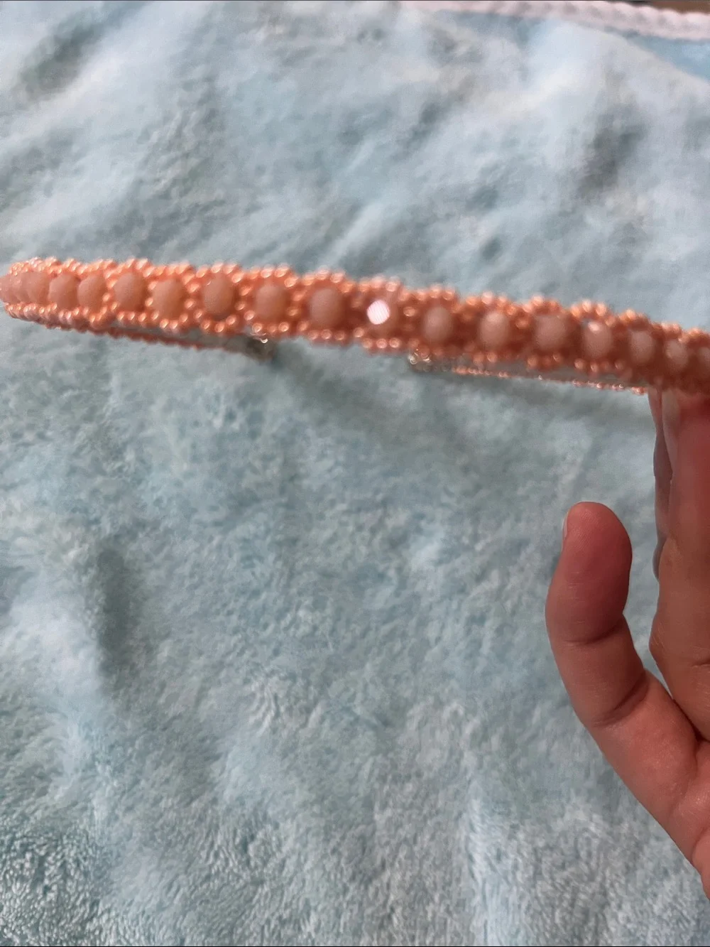 Beaded Pink Metal Headband with Rhinestone Ends